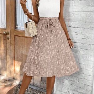 SHEIN Tan Midi Dress A-line Tie Front Casual